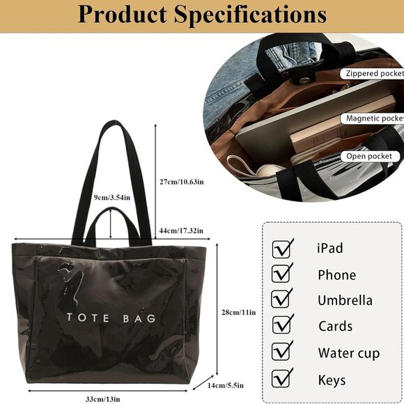 PVC Tote Bag Women Large Capacity Fashionable Waterproof Handbag - Picture 4 of 6